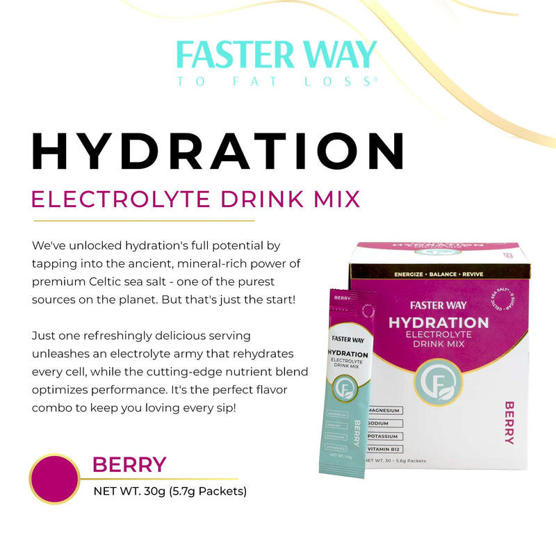 Faster Way - Hydration - Electrolyte Drink Mix - Berry - 30 Pack | With Apple Cider Vinegar, Choline, Probiotics & Natural B Vitamins - Powder Packets - Zero Sugars - Gluten Free