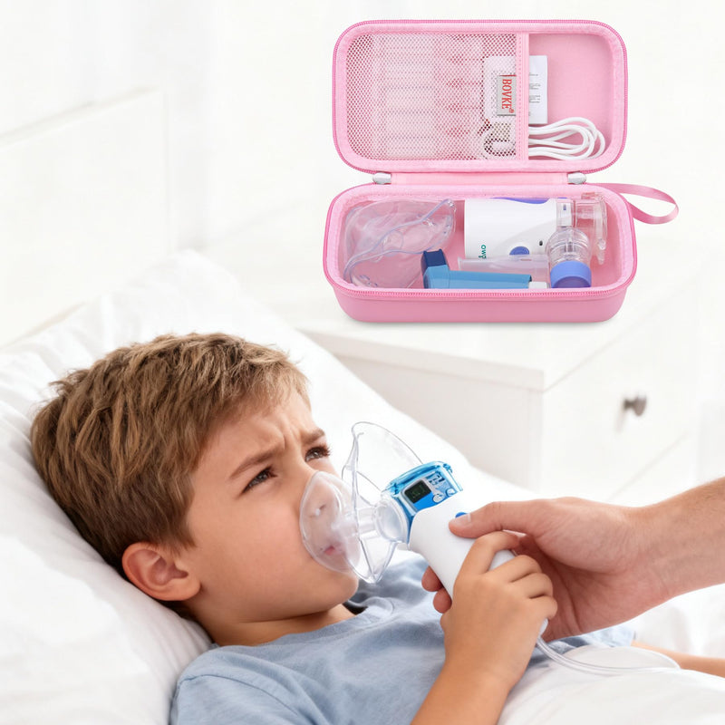 BOVKE Carrying Case for Handheld Electric Nebulizer for Adults and Kids, Inhaler Spacer Bag, Portable Electric Nebulizer Asthma Inhaler Holder, Mesh Pocket for Cables, Batteries and Accessories, Pink - BeesActive Australia