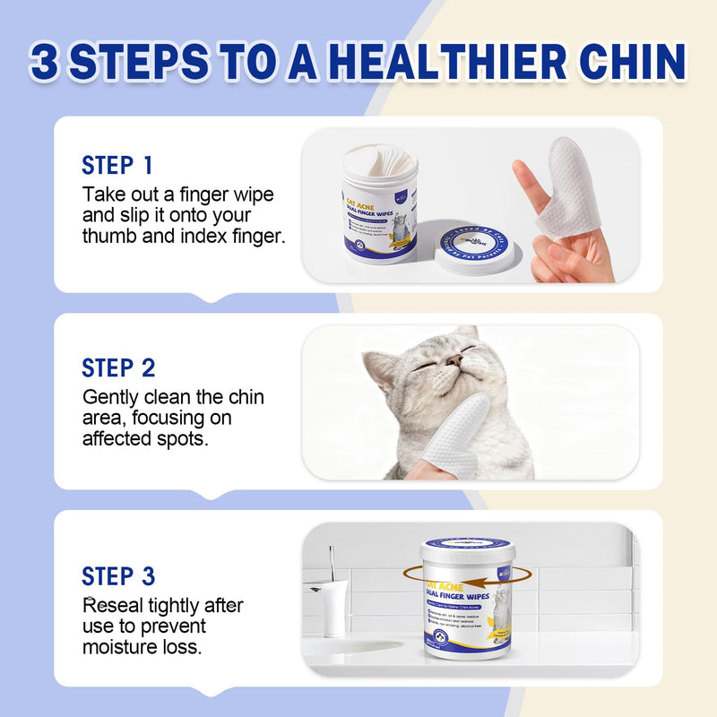 Cat Chin Care Wipes – Dual-Finger Wipes for Feline Acne & Blackheads, Plant-Based No-Rinse Formula, Gentle Cleansing for Sensitive Skin(Unscented-30pcs) Unscented-30pcs