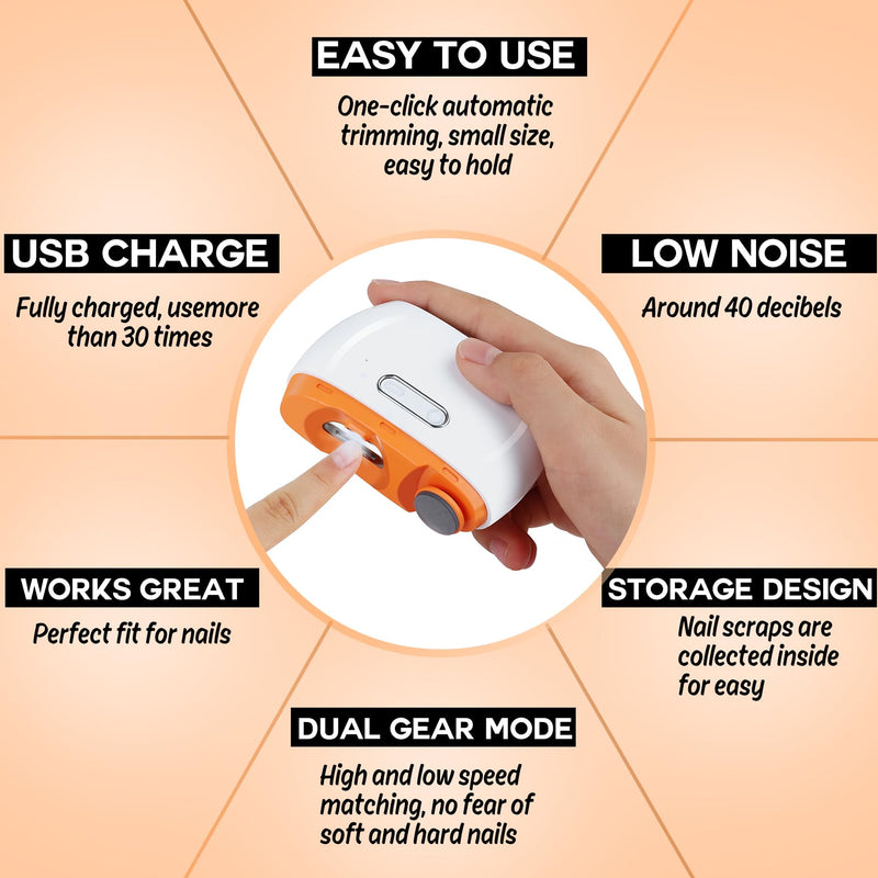 Electric Nail Clipper, 3 in 1 Electric Nail Trimmer and Polisher with LED Light & Clip Storage, USB Rechargeable, 2 Speed Electric Nail File for Baby, Seniors, Kids, Caregivers