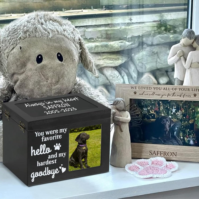 Hoclauho Wooden Pet Urn with Photo Display and Lock, Memorial Box for Dog or Cat, Memorial Urn for Dog and Cat Ashes (Black, 20*15.3*14) 20*15.3*14 Black - BeesActive Australia