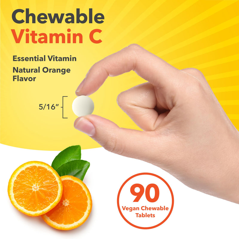 Sundance Chewable Vitamin C 1000mg | 90 Tablets | Natural Orange Flavor | Vegan, Non-GMO & Gluten Free Supplement