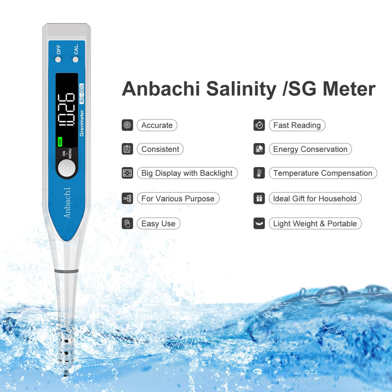 Digital Salinity Meter 3-in-1 Saltwater Tester – Specific Gravity, Salinity & Temperature Pen Hydrometer, High Accuracy Water Quality Tester for Aquarium, Marine, Pool, Hydroponics, Aquaculture