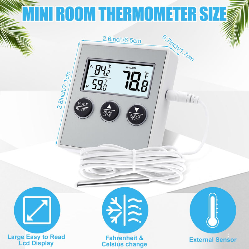 Relaxweex 3 Pack Refrigerator Thermometer Freezer Alarm Digital Thermometer with Sensor, High and Low Alarm Memory Function for Freezer Fridge Kitchen Aquarium(White) White