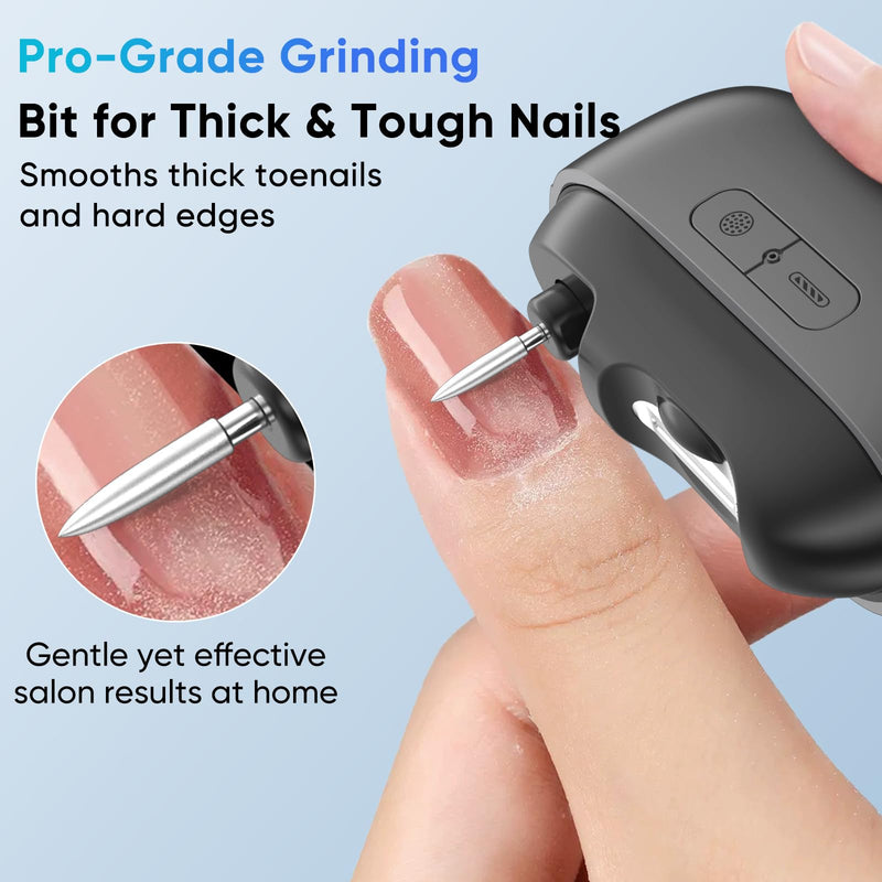 Electric Nail Clipper, Rechargeable Nail Trimmer with LED Light & Nail Storage, One-Touch Quiet Fingernail & Toenail Cutter for Adults & Seniors, USB-C, Long Battery Life（Black） Version 02