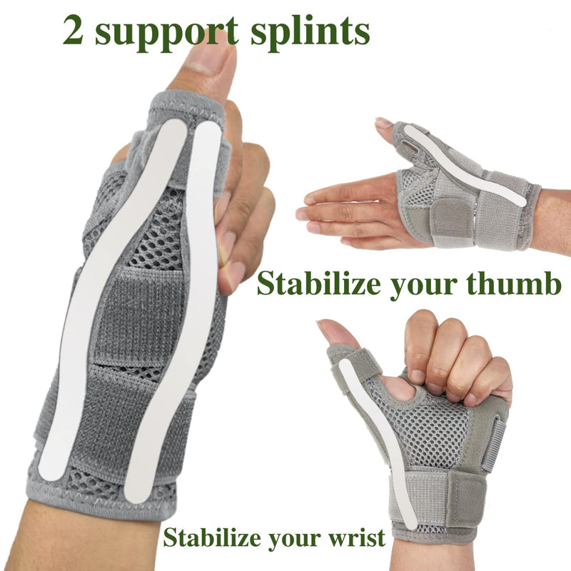 Upgraded Thumb & Wrist Brace for Left or Right Hand - Spica Splint Brace for Carpal Tunnel, Tendonitis, & Arthritis in Hands or Fingers，Universal Size Thumb Support for Arthritis, Tenosynovitis Medium Left and right universal-Grey-Medium