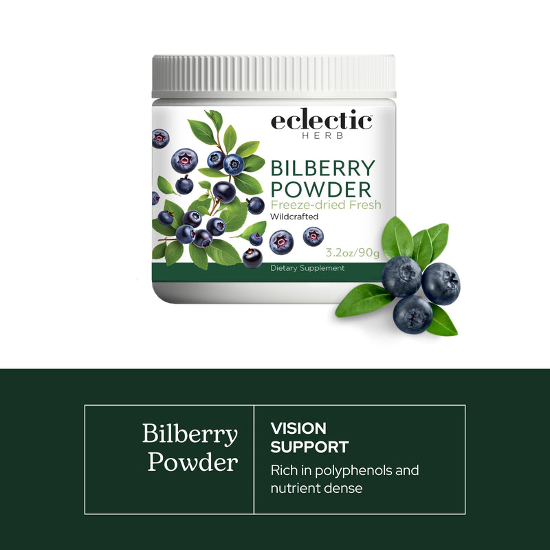 Eclectic Herb - Bilberry Powder Supplement | Vision Health, Cardiovascular Support & Circulation | Superfood Vitamin & Mineral Supplement | Freeze Dried, Vegan, Non-GMO, Gluten Free (3.2 oz | 90 g)