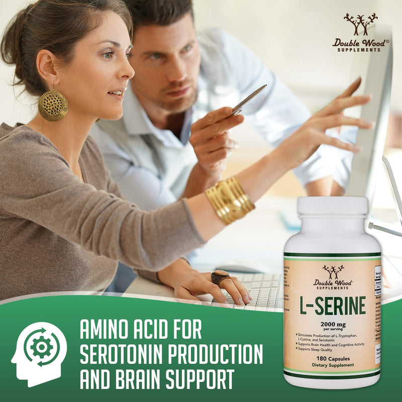 L-Serine 2,000mg, Memory, Clarity + Sleep Support, 180 Capsules | Memory, Clarity + Sleep Supplement, Full 2,000mg Clinical Serving, Nerve Support for the Aging Brain, Vegetarian, 45 Servings