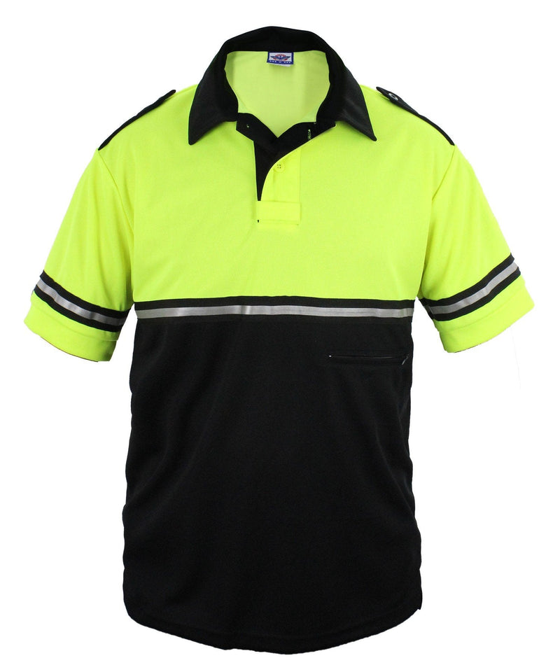 First Class Two Tone Bike Patrol Shirt with Reflective Stripes and Zipper Pocket Large Lime Green and Black