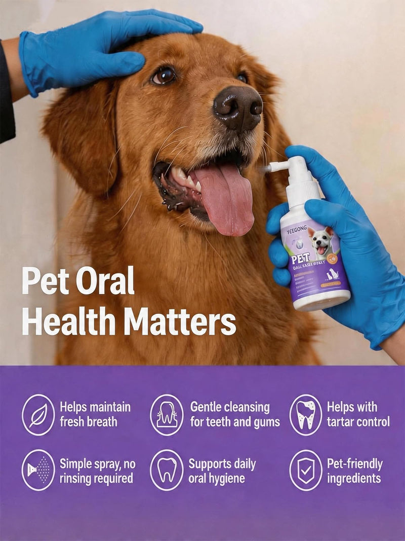 Natural Plant Extract Dog Breath Freshener Spray - No Brushing Oral Care Mist for Dogs & Cats, Gentle Alcohol-Free Formula for Plaque & Tartar Control