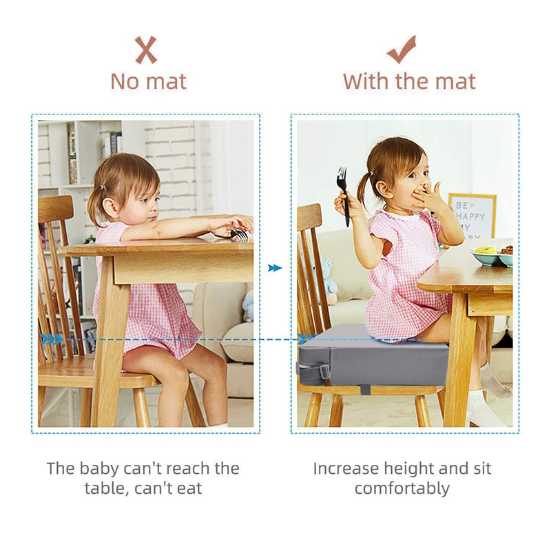 Toddler Booster Seat for Dining Table, PU Washable Double Safe Straps Non-Slip Bottom Booster Seat Dining Toddler, Portable Travel Increasing Cushion (Grey) Grey - BeesActive Australia