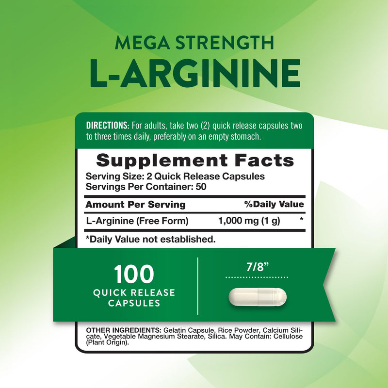 Nature's Truth L-Arginine 1000mg | 100 Capsules | Mega Strength | Non-GMO & Gluten Free Supplement | Non-GMO & Gluten Free Supplement