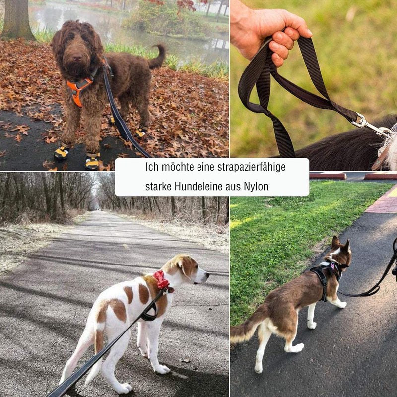 Dog leash for large and medium sized dogs with integrated short handle, reflective leash, 2 hand-friendly padded hand loops, 1.5 meter leash, highly reflective black - BeesActive Australia