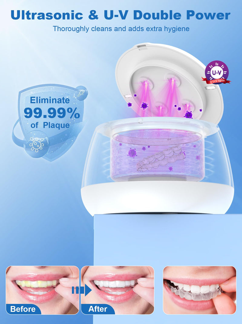 KUNPHY Ultrasonic Retainer Cleaner Machine, 48kHz Dental Cleaning Pod for Braces, Night Guard, Mouthguard, Toothbrush, Denture, Jewelry White 200ML - BeesActive Australia