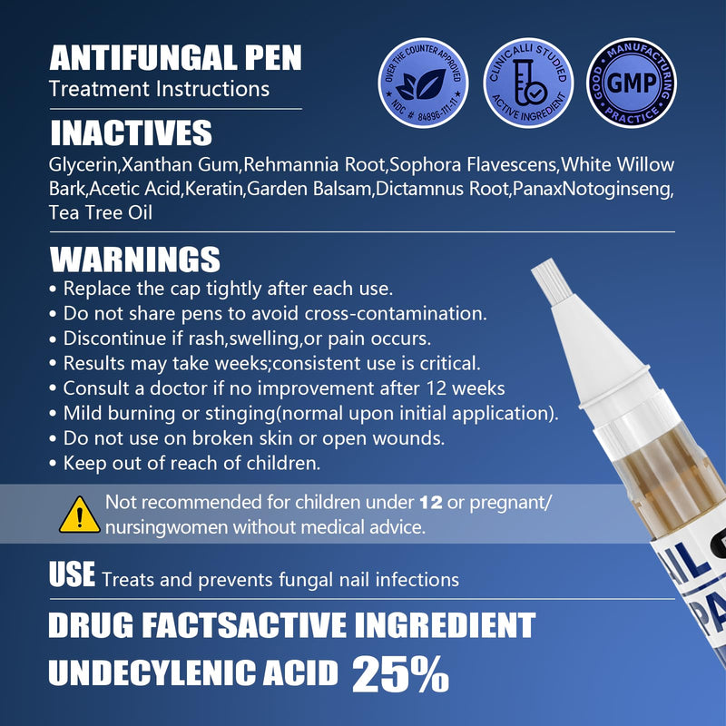 Toenail Fungus Pen – 25% Undecylenic Acid, Toenail Fungus Treatment Extra Strength, Nail Fungus Treatment Pen for Toenail & Finger, 5 x 3ml, Complete Care Kit with Nail Tools