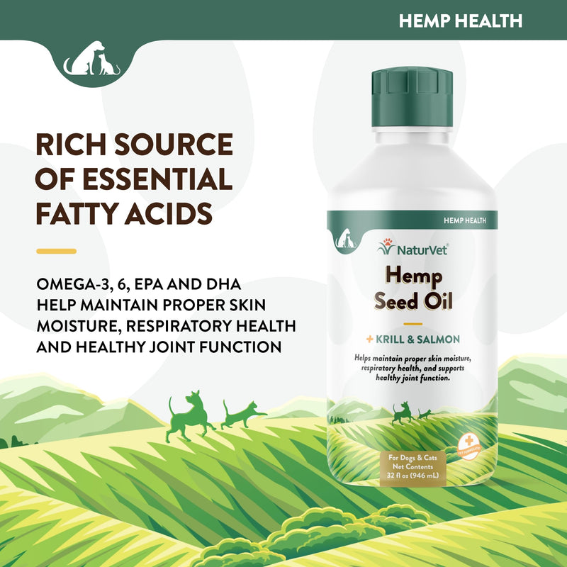 NaturVet Hemp Seed Oil Krill and Salmon, 32 oz. Liquid, Made in The USA 32 fl oz - PawsPlanet Australia