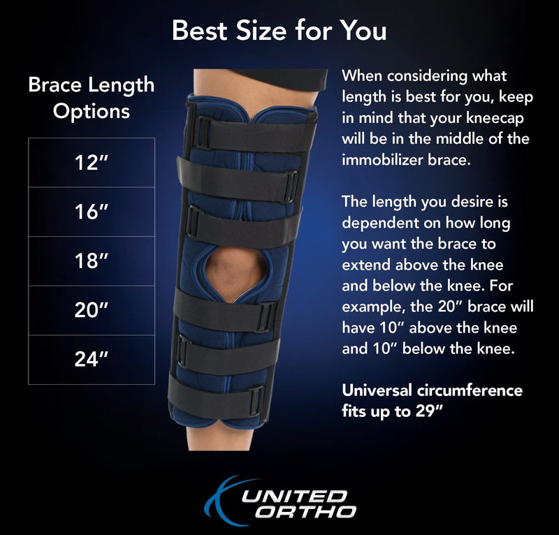 United Ortho 61016 3-Panel Knee Immobilizer, 16" Size Navy 16"