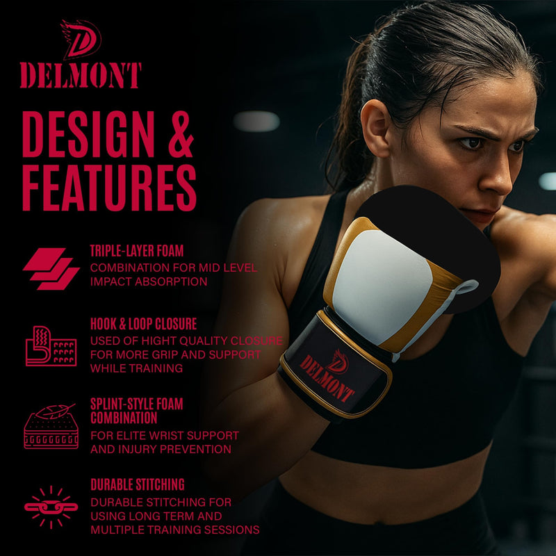 Delmont Boxing Gloves for Men and Women - Heavy Bag, Kickboxing, Sparring & Training Gloves with Multi-Layer Padding, Wrist Support & Breathable Lining - Burgundy 10 oz