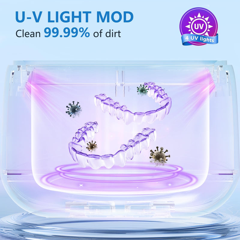 2025 Ultrasonic Retainer Cleaner for Dentures & Aligner, Durable Removable Base and Top Cover, Denture Cleaner Machine with 4 Modes for Mouth Guards, Jewelry, Rings, etc (White) Milky White