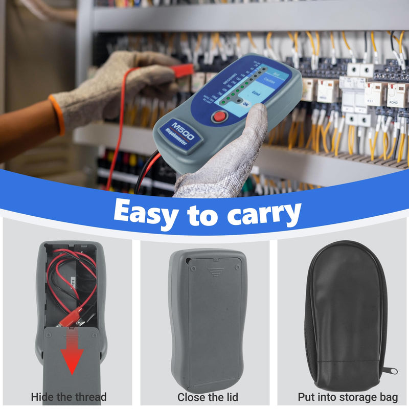 M500 Insulation Tester/Electronic Megohmmeter – 0 to 1000 Megohms, 500V, with Soft Carrying Case