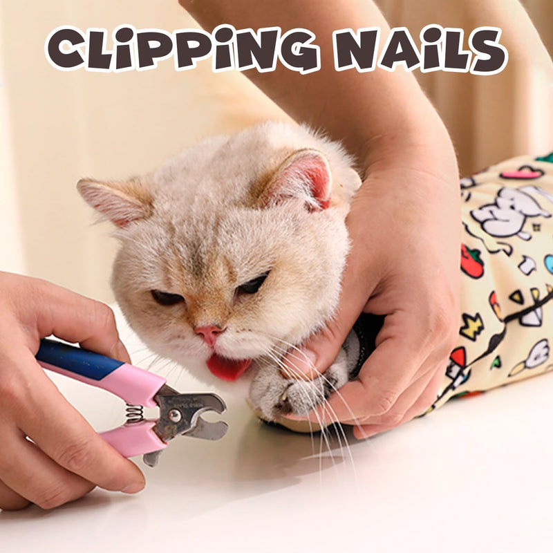 Cat Grooming Wrap, Self-Adherent Soft Cat Blanket to Wrap, Nail Clipping, Anti-Bite, Anti-Scratch, Anti-Escape Calming Wrap (Dalmatian Print-M) - BeesActive Australia