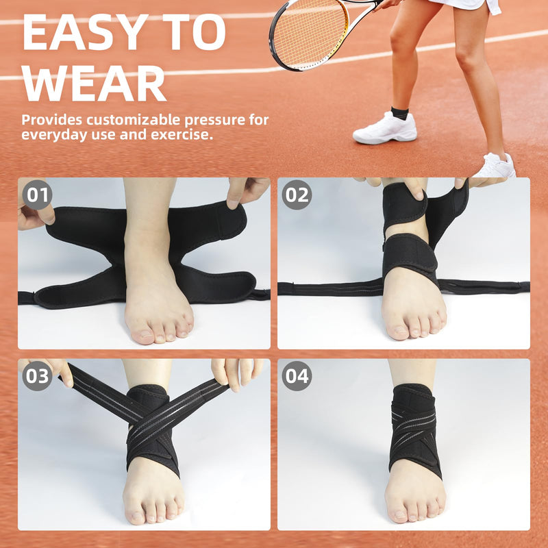 Ankle Support Brace(1 Pack) — Compression Ankle Brace for Women & Men, Adjustable Wrap Ankle Stabilizer Brace for Sprained, Foot Pain, Plantar Fasciitis, Achilles Tendonitis (A-Black,Large) A-Black Large