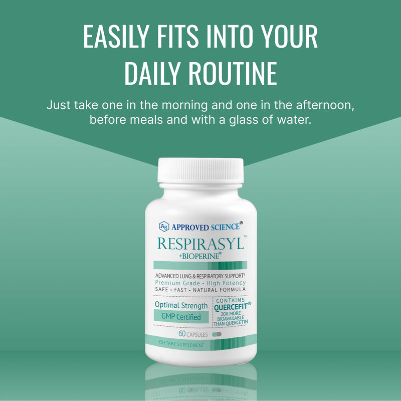 Approved Science® Respirasyl - Lung and Respiratory Support - with Quercefit, Vitamins A,C,D, BioPerine - 60 Capsules - Made in the USA 60 Count (Pack of 1)