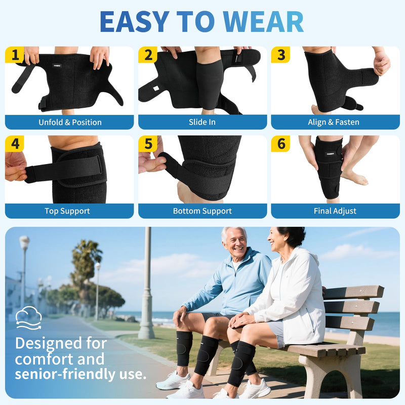 CAMBIVO Calf Brace for Torn Muscle, 2 Pack Adjustable Neoprene Compression Wrap Support for Shin Splints, Strain, Leg Pain (Black, Medium) Black