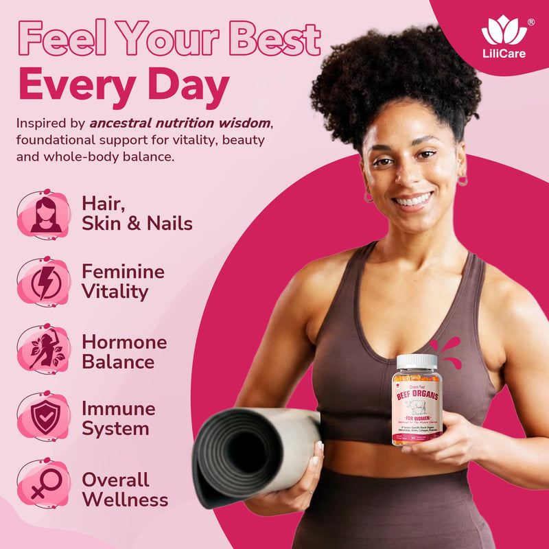 Beef Organ Supplement for Women Gummies, Ancestral Superfood Supplement, Grass-Fed Bovine Liver, Spleen, Ovary, Uterus, Placenta, Mammary Gland, Biotin for Beauty, Energy, Hormone, Sugar Free, 120 Cts 60 Count (Pack of 2)