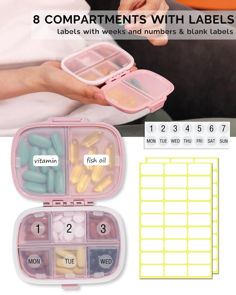 MEACOLIA 3 Pack 8 Compartments Travel Pill Organizer, Daily Pill Case Small Pill Box for Pocket Purse, Portable Pill Container Medicine Vitamin Organizer (Purple, Green, Pink) Green,pink,purple 3 Count (Pack of 1) - BeesActive Australia