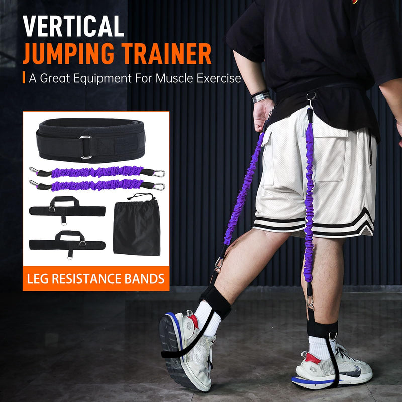 Vertical Jump Trainer Leg Strength Ankle Resistance Bands Set with Cuffs Workout Equipment for Leaping Fitness Basketball Volleyball Football Tennis Jumping Strength Training Equipment Purple - 50LB - BeesActive Australia