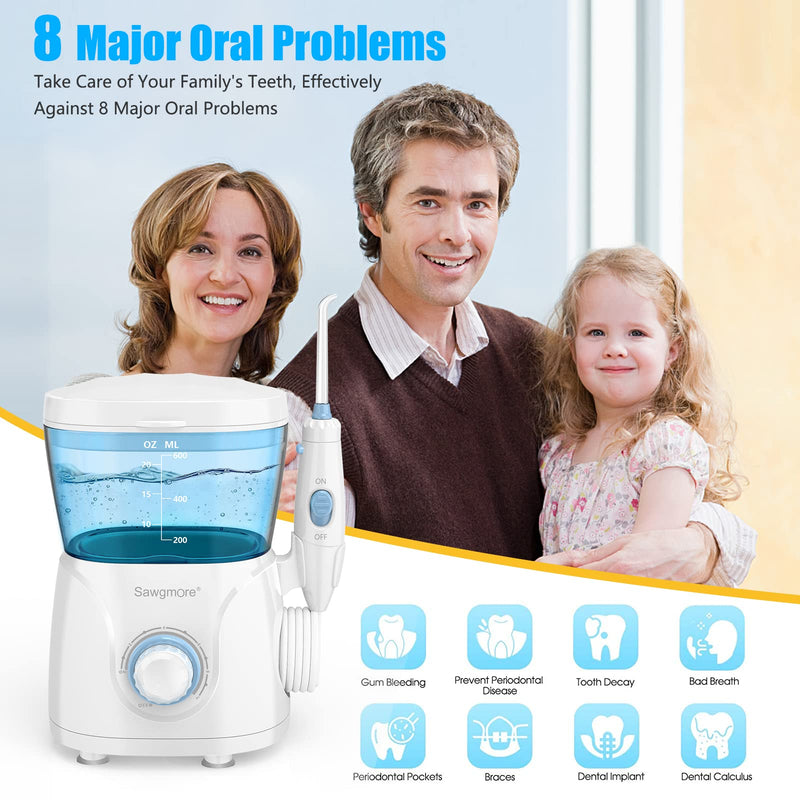 Water Flosser Oral Irrigator, 600 ml Large Capacity, 10 Adjustable Pressures, Electric Flosser for Teeth/Braces, 8 Home Nozzles Oral Irrigator(White) White - BeesActive Australia