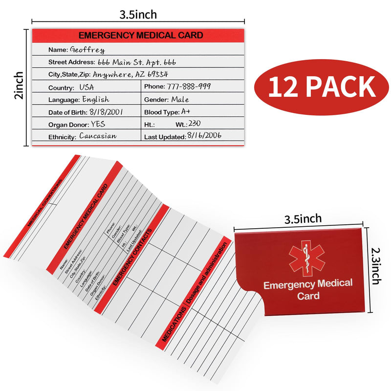 12 Pack Red Emergency Contact ID Wallet - Pocket Size, Medication List, Caretaker Cards - BeesActive Australia