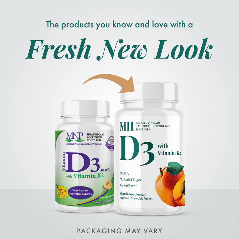 Michael's Health Naturopathic Programs Vitamin D3 with K2 - 90 Chewable Tablets, Pack of 2 - Apricot Flavor - Skeletal & Immune System Support - No Added Sugar - Vegetarian - 180 Total Servings