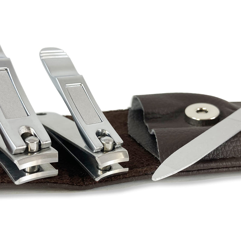 Nail Clippers by Zizzili Basics - 3 Piece Nail Clipper Set - Stainless Steel Fingernail & Toenail Clippers with Nail File and Brown Travel Case - Best Nail Care for Men, Women, Manicure & Pedicure 3 Piece Set Brown Case