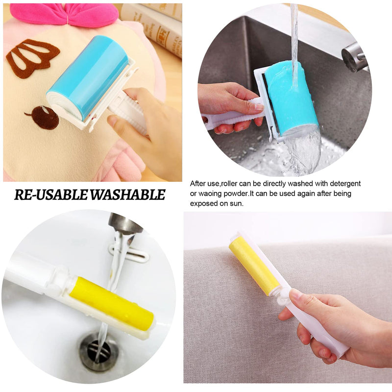 YiliYa Pack of 6 Reusable Washable Lint Roller Sticky Washable Dust Lint Roller Foldable Sticky Roller Portable Hair Curler with Cover for Clean Furniture, Carpets, Clothes - BeesActive Australia