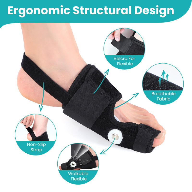Promifun Bunion Corrector for Women & Men - 1 Pair Adjustable Toe Splint for Broken Toe - Pain Relief Support Brace & Straightener with Non-Slip Strap(Black) Black