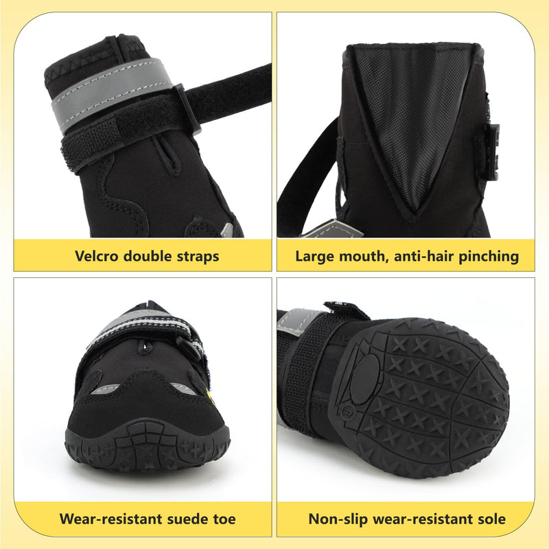 Dog Shoes, FISHOAKY Dog Shoes for Large Dogs, 360°Anti Slip Medium Dog Boots & Paw Protectors Winter Snowy and Summer Hot Pavement, Waterproof 4Pcs Dog Booties with Reflective Strips (Size 8) Black Size 8: 3.0''x3.3"(W*L) - BeesActive Australia