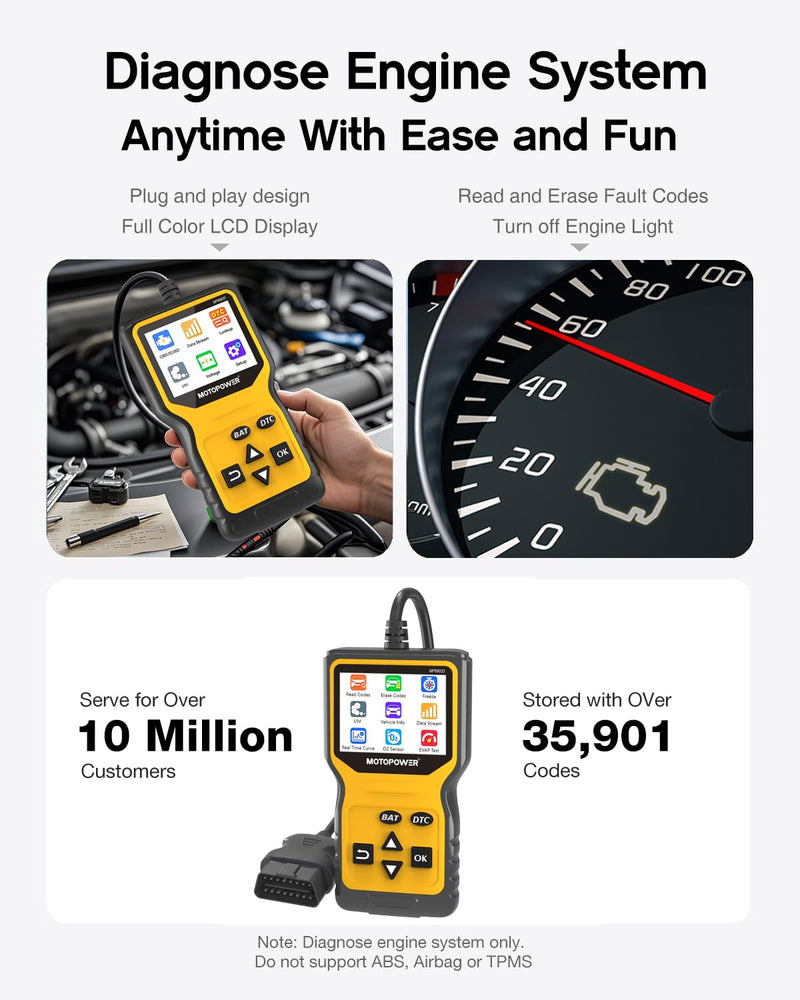 MOTOPOWER MP69033 Pro OBD2 Scanner Code Reader Check Engine Fault Light Diagnostic Scan Tool with Battery Tester - BeesActive Australia