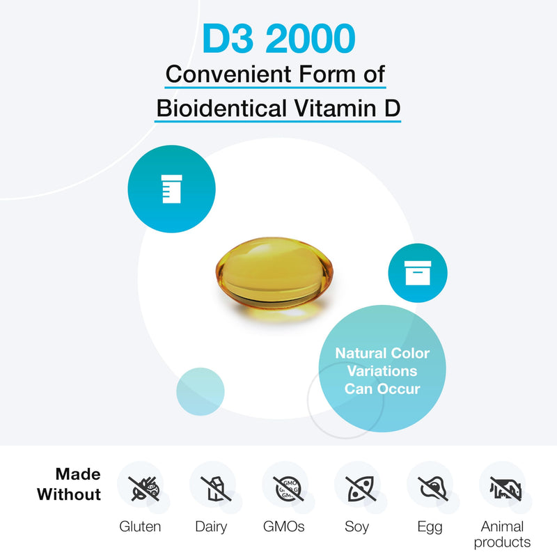 XYMOGEN D3 2000, 120 Softgels | Bioavailable Vitamin D3 2000 IU (50 mcg), High Strength Vitamin D Supplement for Immune, Bone, and Heart Health Support 120 Count (Pack of 1)