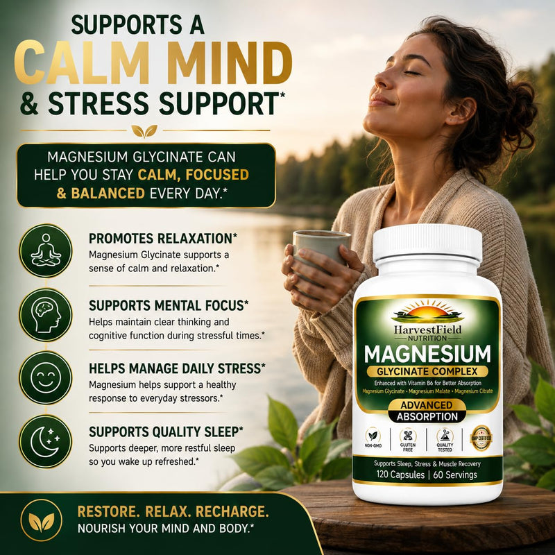 Magnesium Glycinate Complex Supplement with Vitamin B6, 120 Capsules