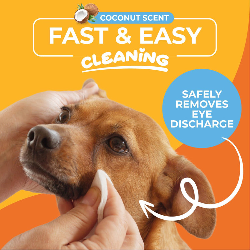 Dog Eye Wipes (100 Count) Hypoallergenic Eye & Face Wipes for Dogs & Cats - Pet Tear Stain Remover & Cleaner - Cleans & Removes Discharge, Crust, & Gunk (Coconut) Coconut