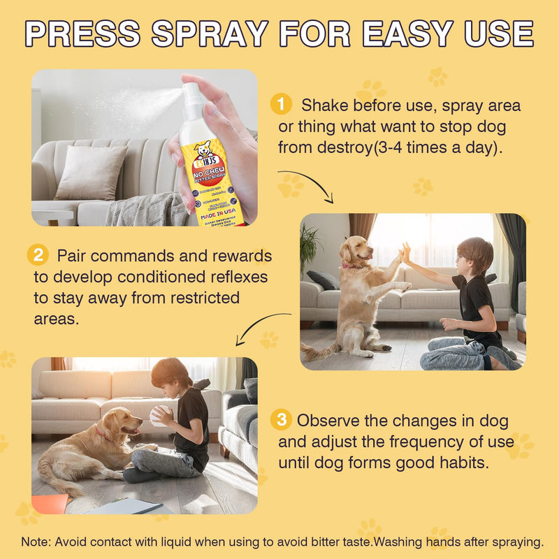 No Chew Spray for Dogs Cats Bitter Apple Spray for Puppy 10.14 Fl Oz Stop Dogs Cat from Chewing Furniture Spray Anti Licking for Dog Cat Yuck Bitter Spray Deterrent for Gentle on Skin Alcohol Free
