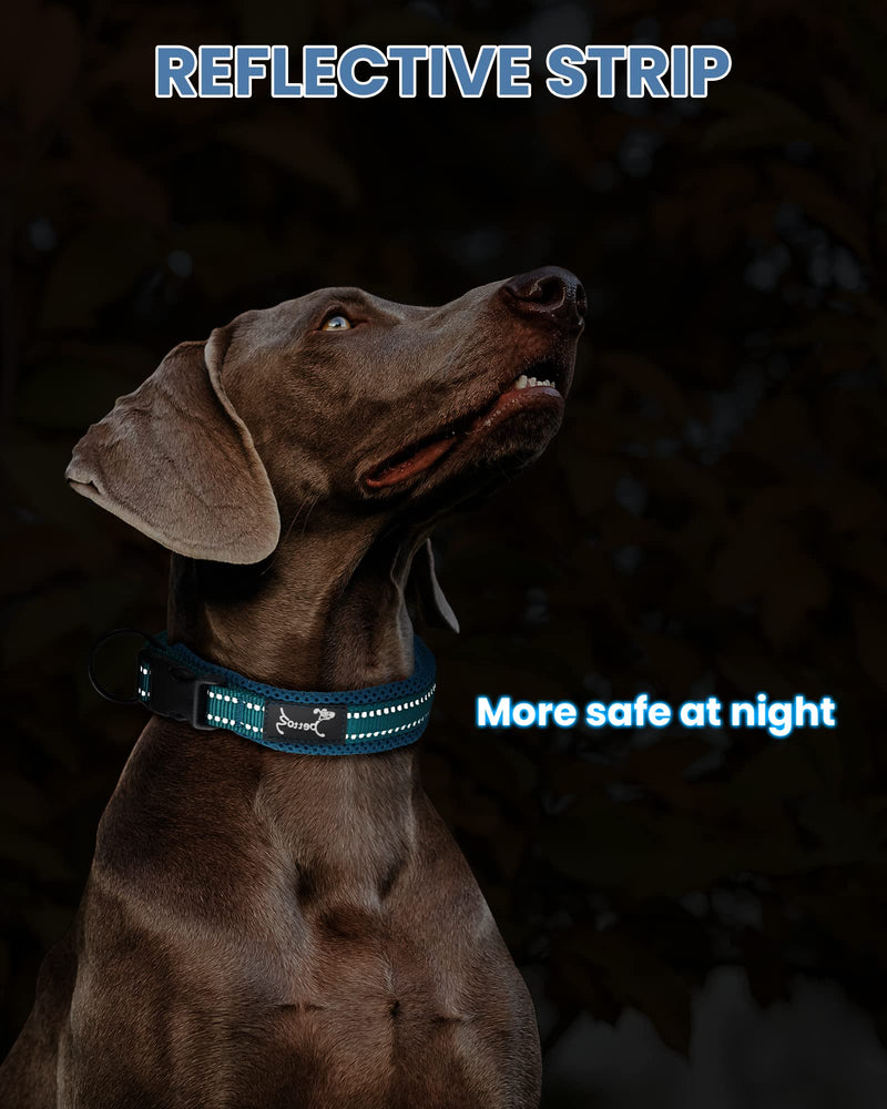 PETTOM Dog Collar Adjustable Nylon Dog Collar Breathable Reflective Collar (Blue L) Blue - BeesActive Australia