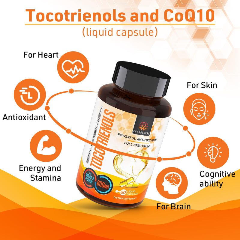 Tocotrienols 800mg Supplement | Rich in Vitamin E Tocotrienols, Cardiovascular, Antioxidant, Cellular Energy Production - 60 Liquid Capsules Unflavored 60 Count (Pack of 1) - BeesActive Australia