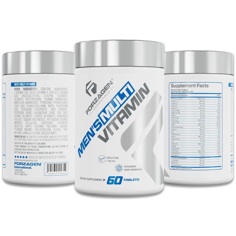 Forzagen Essentials Men's Multivitamin with Creatine and BCAA, Complete Vitamin and Mineral Complex, 60 Tablets