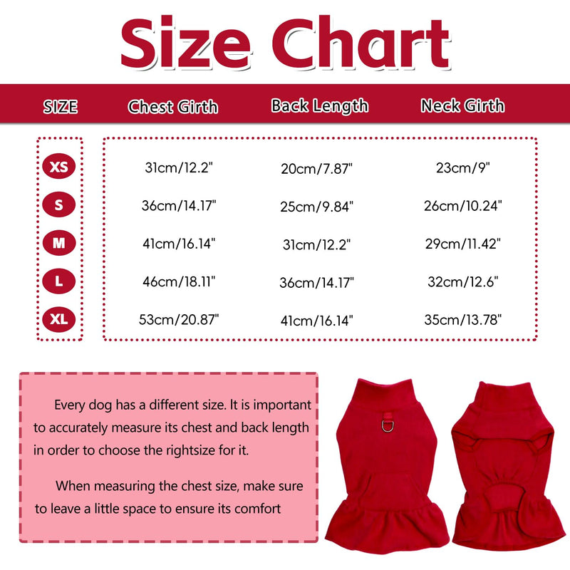 Small Dog Fleece Shirt Turtleneck Dog Sweater Vest, Dog Winter Fall Clothes Dog Sweatshirt with D Ring, Warm Dog Fleece Dresses Pet Pullover Puppy Jacket, Dog Cold Weather Coat Pet Apparel Red Large - BeesActive Australia