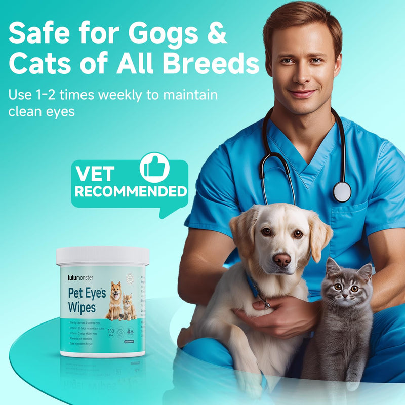 Pet Eyes Wipes for Dogs & Cats, Gentle Remove Tear Stain, Eye Debris, Discharge, Mucus Secretions Grooming Deodorizing Wipes, Non-irritating Ingredients with Aloe & Coconut Oil -150pcs - BeesActive Australia