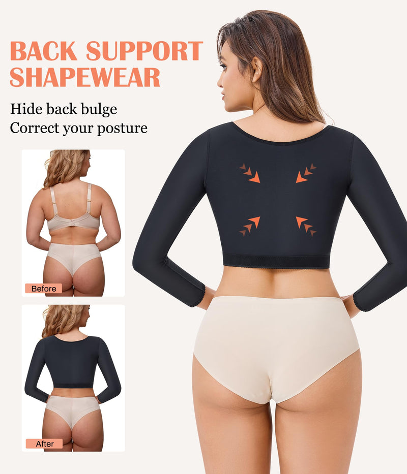 LANCS Women Upper Arm Shaper Post Surgical Compression Sleeves Slimmer Tops Posture Corrector Vest Shapewear Black 3X-Large