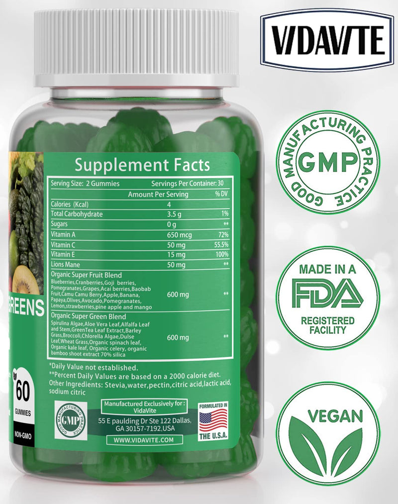 Sugar-Free Fruit and Veggie Gummies — 35+ Greens, Fruit and Vegetable Vitamins to Boost Immunity, Skin & Gut Health — Ideal Fruit and Vegetable Supplement for Adults & Kids (60 Gummies) - BeesActive Australia